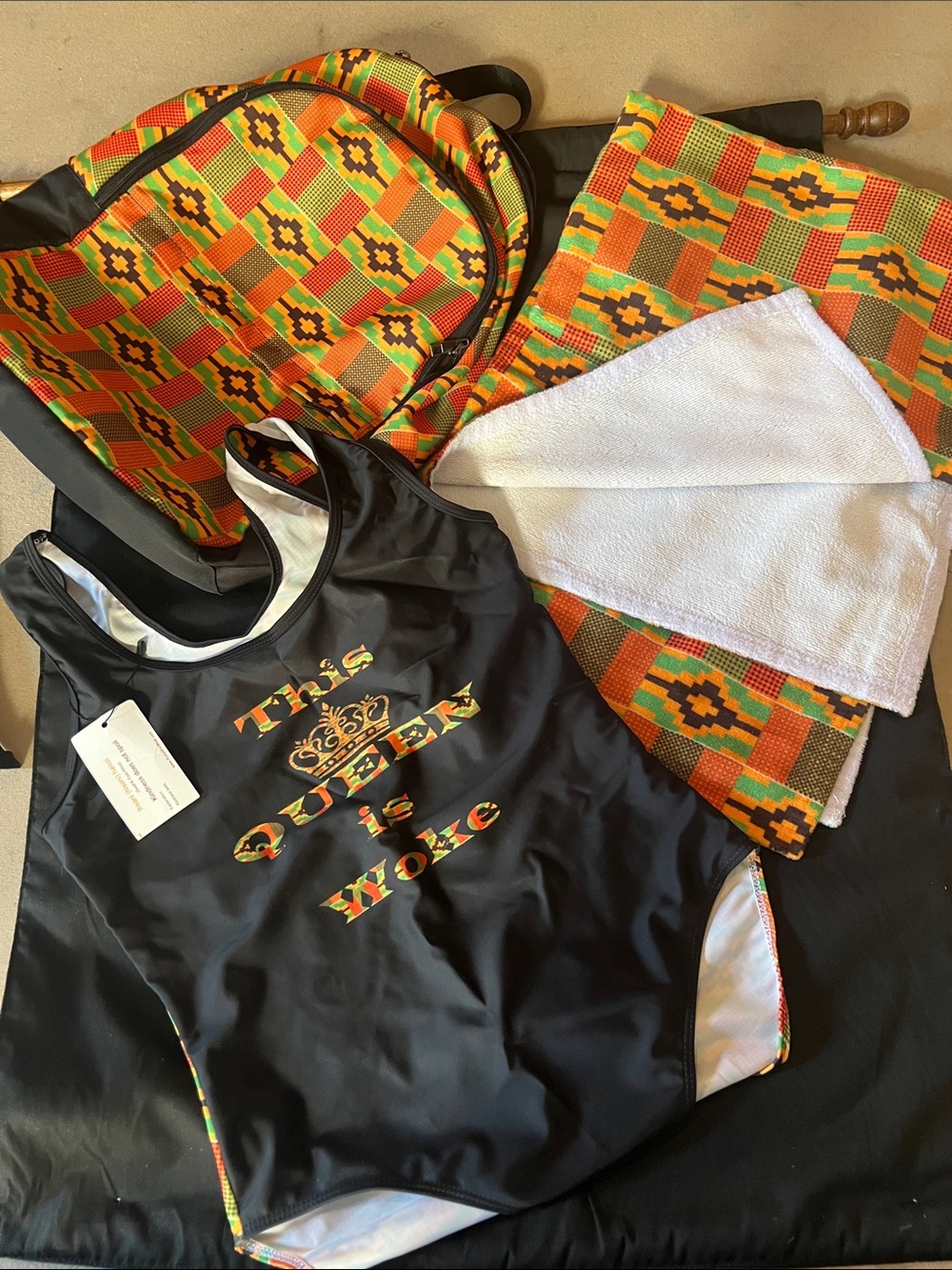 Ladies, Stay Woke Queen Swimsuit with Kente Print Accents -